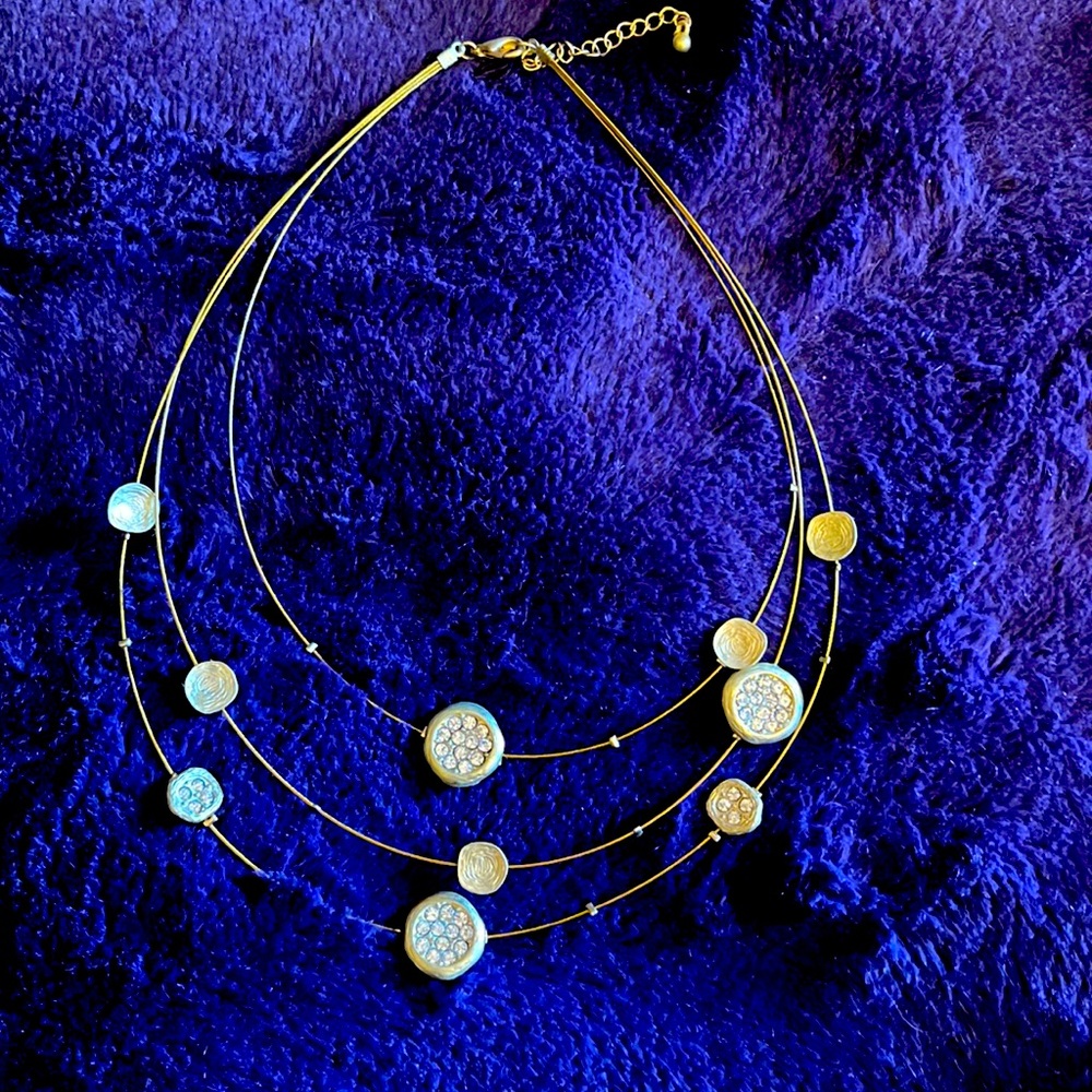 Gorgeous Gold Crystal 3 Tiered Necklace